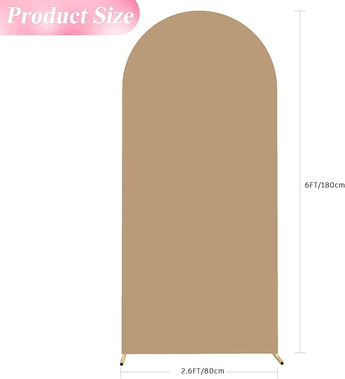 Wokceer 6FT Wedding Arch Backdrop Cover Spandex Fitted Wedding Arch Stand Covers Round Top Chiara Backdrop Cover for Birthday Party Ceremony Banquet Decoration Khaki