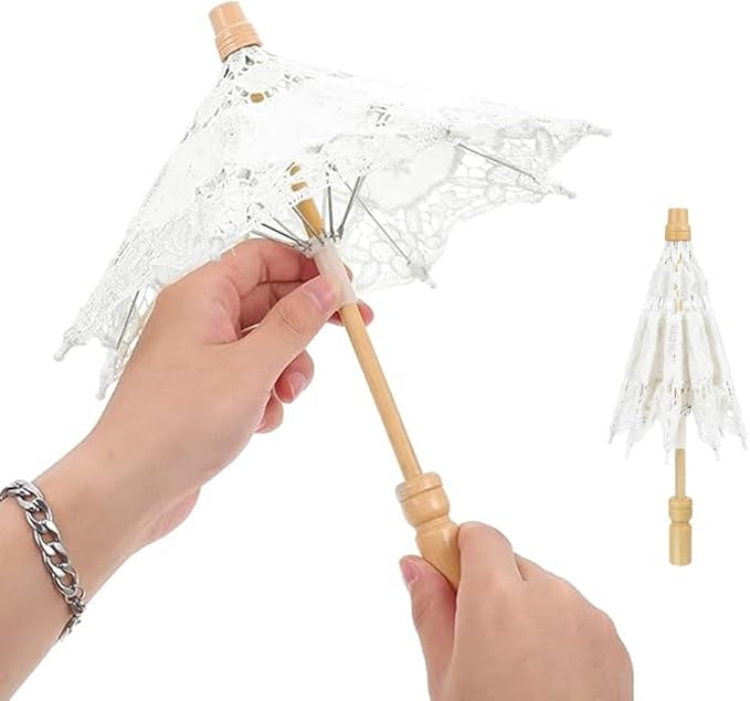 Joyzan Wedding Lace Parasol, Vintage Bride Umbrella Small Embroidery Flower White Decoration Mini Decorative Chinese Tiny Gift Lady Costume Party Romantic Photography Photo Prop Cosplay Decor 10inch