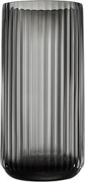 Small Cylinder Ribbed Grey Glass Flower Vase for Farmhouse Dining Table Centerpieces Decor