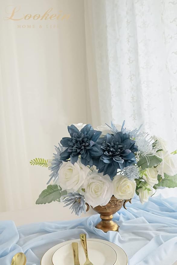 Lookein Artificial Flowers for DIY Wedding Decoration Bridal Bouquet Table Centerpieces Flower Garland Wreaths Aisle Arch Flower Decoration Home Decor, Retro Dusty Blue