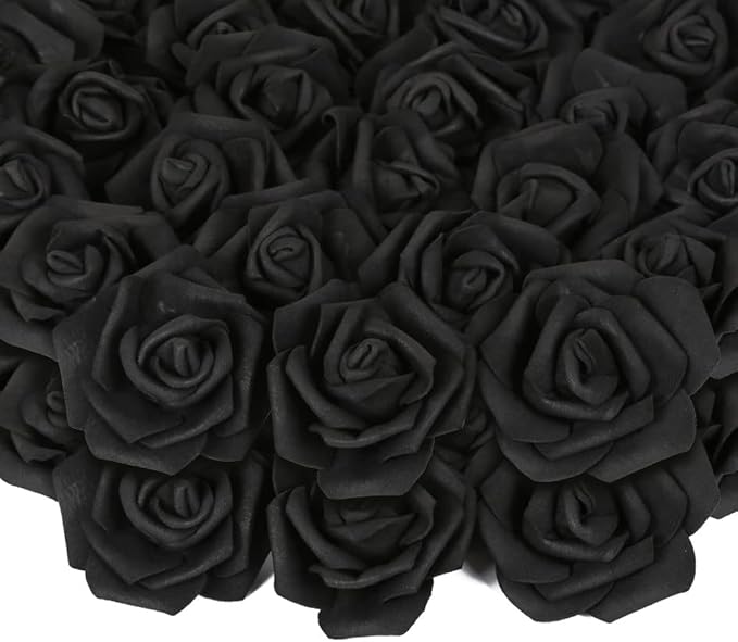 200pcs Black Artificial Foam Rose Flower Head, 3-Inch Fake Flower Heads Stemless Flowers for DIY Crafts,Wedding Bouquets Centerpieces Arrangements Party Baby Shower Home Decor (Black)