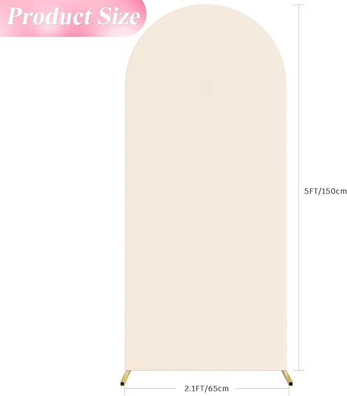 Wokceer 5FT Wedding Arch Cover Spandex Fitted Wedding Arch Stand Covers Round Top Chiara Arch Backdrop Cover for Birthday Party Ceremony Banquet Decoration Beige