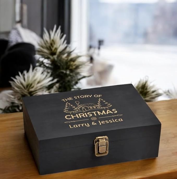 Personalized Christmas Eve Box Custom Engraved Wooden Memory Box – Rustic Christmas Gift, Traditional Santa Xmas Gift Box for Kids, Family & Friends – Holiday Keepsake Memento Box Gifts for Him Her