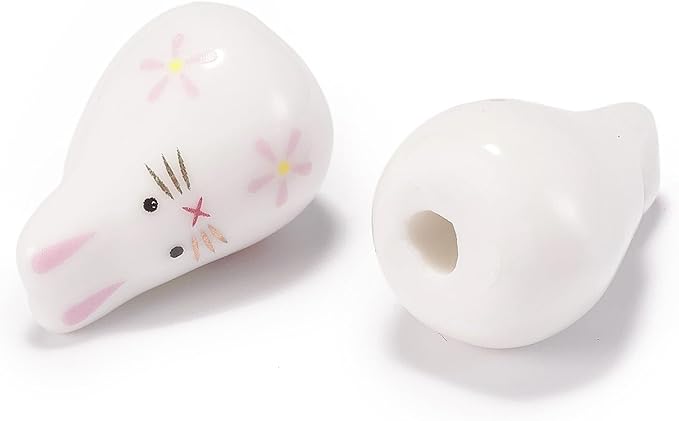 Beadthoven 5pcs Easter Rabbit Ceramic Beads White Rabbit Handmade Porcelain Beads Cute Lucky Animal Loose Craft Spacers for Jewelry Making DIY Bracelet Necklace Earrings Crafting 21x13.5mm Hole: 1.8mm