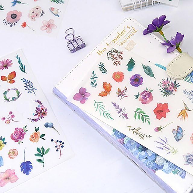12sheets Watercolor Flower Stickers for Scrapbooking, Fresh Floral Summer Sticker Scrapbooking White Floral Plant Design, Small Decorative Stickers for DIY,Diary Decoration,Books Summer's GIF