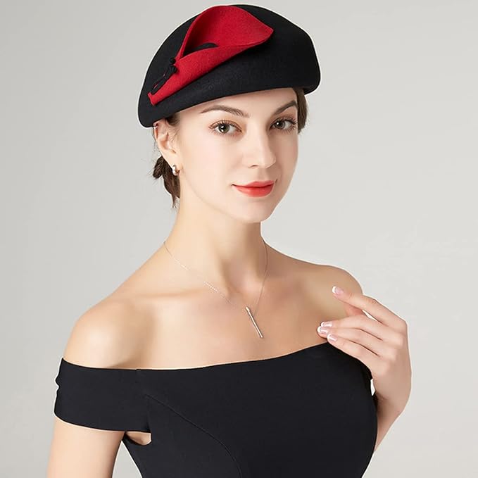 ORIDOOR Women Vintage 100% Wool Felt Flowers Bucket Cloche Bowler Hat Church Wedding Beret Hat
