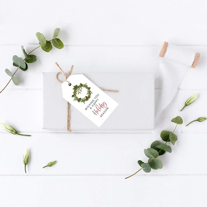 Andaz Press Christmas Holiday Season Classic Gift Tags, Happy Holidays to from and Wishing You A Happy Holiday Season, Christmas Wreath with Berries Design, Holiday Events, Parties, Favors, 60-Pack