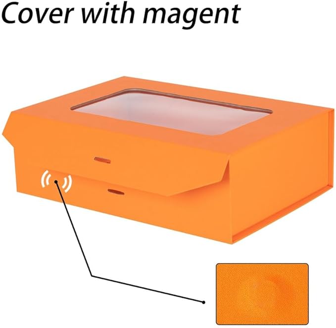 Orange Gift Box for Presents with Ribbon 10.8x7.5x3.5 Inches Clear Gift Box with Window Magnetic Closure Gift Boxes with Lids