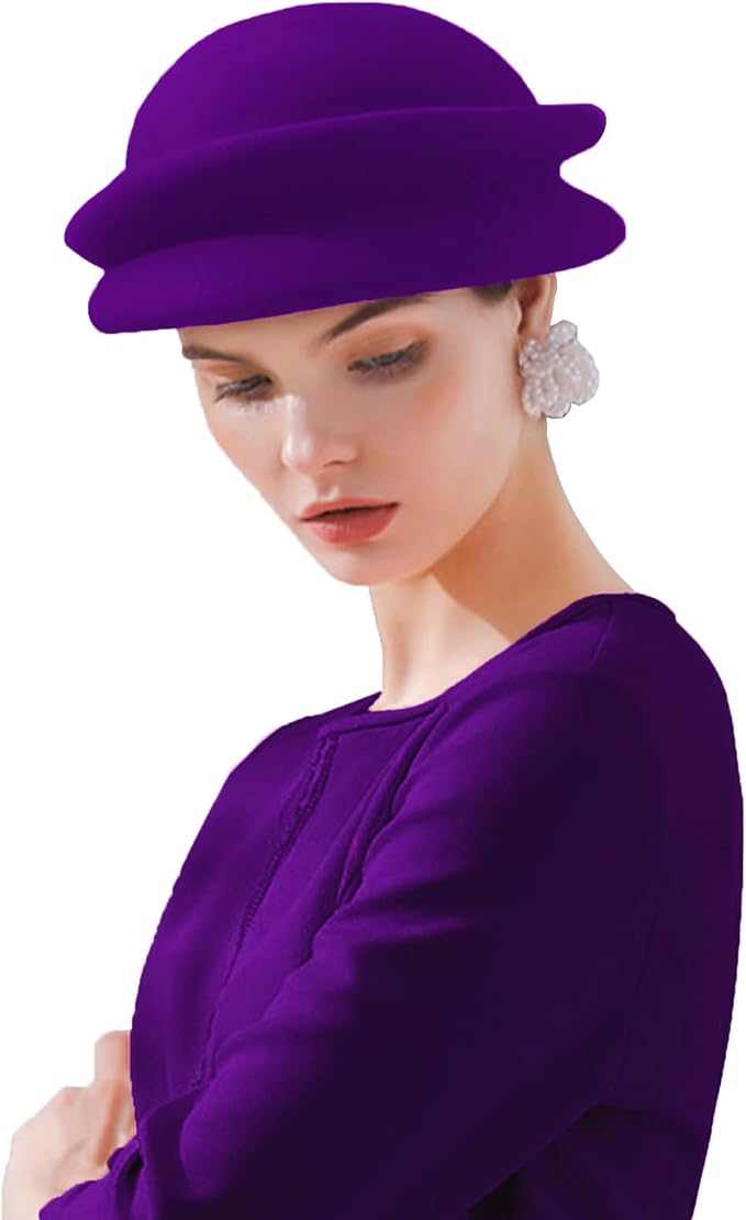 ORIDOOR Women Vintage 100% Wool Felt Flowers Bucket Cloche Bowler Hat Church Wedding Beret Hat