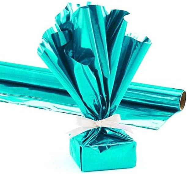 PMU Gift Wrap Mylar Roll Metallic Turquoise 2-sided, 48 Inches X 50 Ft Roll 1.4 Mil Highly Reflective Mylar Film, Great for Gifts, Birthdays, Christmas, Baskets, Arts & Crafts