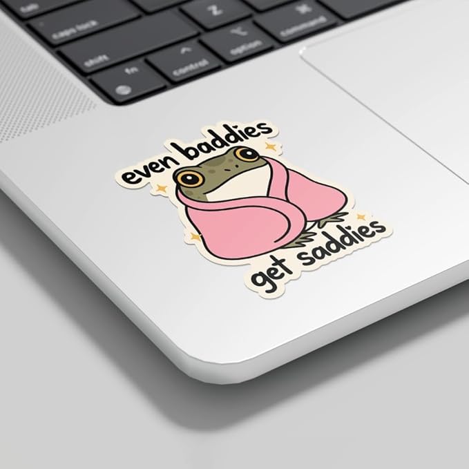 HANDICHI Design 5-Pack 3 Inch Even Baddies Get Saddies Frog Stickers – Funny Mental Health Vinyl Decal Set for Laptops, Water Bottles, Journals & Scrapbooks – Cute Baddie Sticker Pack