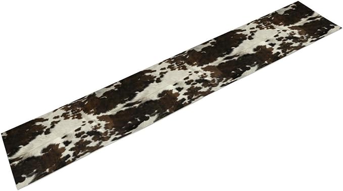 Cow Print Table Runner, Brown Cowhide Print Western Style Table Runner Country Farmhouse Cottage Cow Patten Table Decoration for Home Kitchen Dining, 13x36 Inch