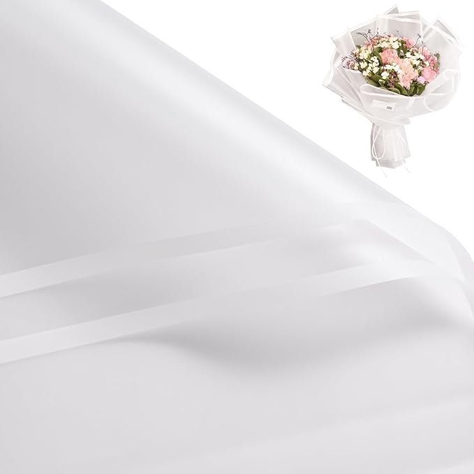 WRAPAHOLIC 20 Sheets Flower Wrapping Paper - 22.4 x 22.4 inch White Border Water-Resistant Floral Bouquet Wrapping Paper, Florist Supplies Packaging Paper for Wedding Birthday Gift DIY