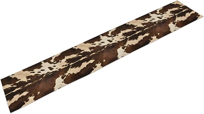 Cow Print Table Runner, Brown Cowhide Western Style Runner Country Farmhouse Cottage Patten Decoration for Home Kitchen Dining,13x36 Inch