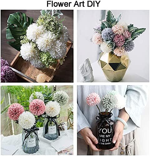 20Pcs Artificial Fake Flower Plants Silk Chrysanthemum Ball Hydrangea Arrangements Wedding Bouquets Decor Home Kitchen Garden Party Table Floral Centerpieces DIY (White&Yellow)