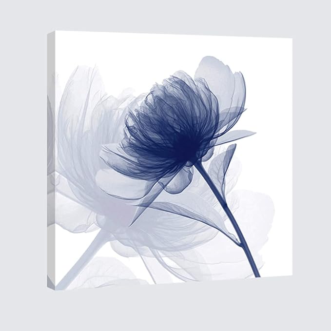 Wieco Art Blue Flickering Flower Modern Abstract Canvas Wall Art Gallery Large Wrapped Perfect Floral Pictures Paintings on Canvas Print Artwork Ready to Hang for Living Room Bedroom Home Decor L