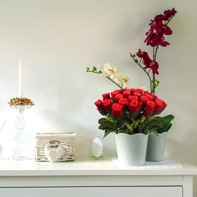 Artificial Rose Flowers Bouquet Burgundy 18 Blooms Long Stem Red Roses Bouquet Artificial Flowers Decoration for Home Table Garden Wedding Anniversary Valentine's Day Mother's Day Decor (A- Red)