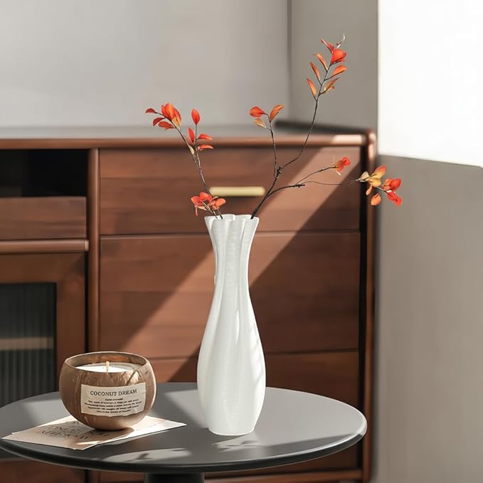 White Ceramic Decorative Vase, Nordic Modern Irregular Shape Flower Vase for Home Decor, Simple Artistic Centerpiece for Dining Table or Coffee Table