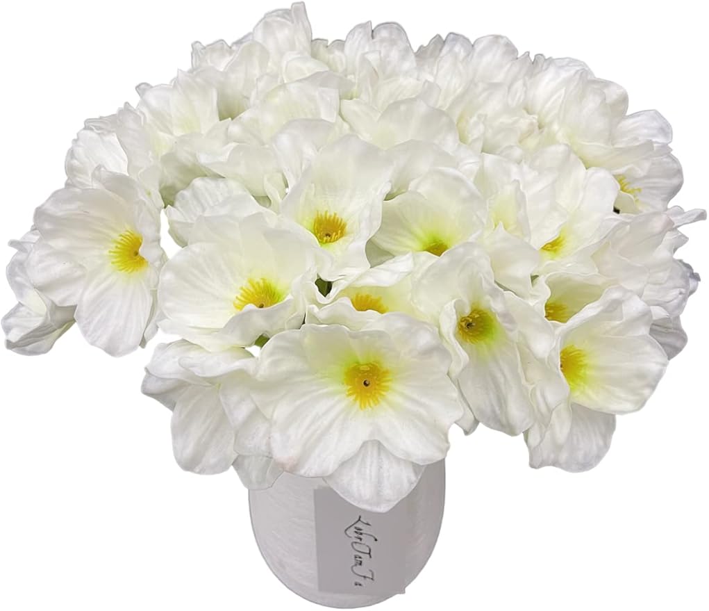 10 PCS High Quaulity Fresh Artificial Mini Real Touch PU/ latex Corn Poppies Decorative Silk fake artificial poppy flowers for Wedding holiday Bridal Bouquet Home Party Decor bridesmaid (White)
