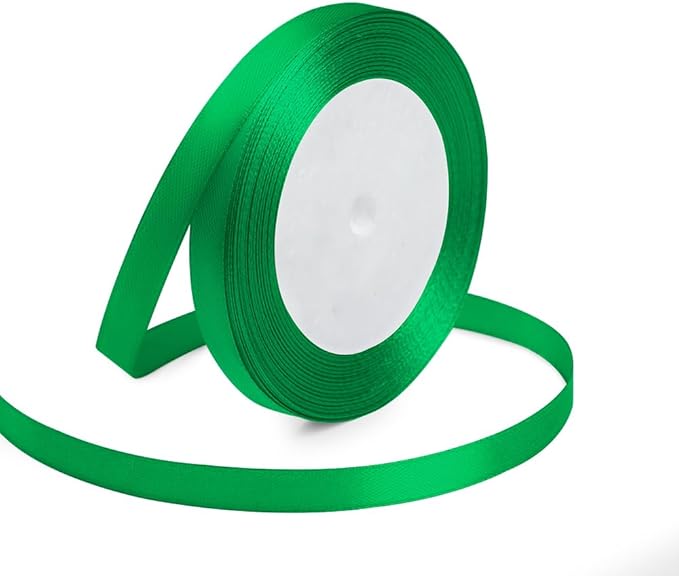 KMER LIFE Green Ribbon 3/8 Inches x 25 Yards Satin Ribbons Perfect for Halloween, Wreath, Corset, Floral, Floral Arrangement, Christmas, Wedding Party Decoration, Bow Making & Other Projects