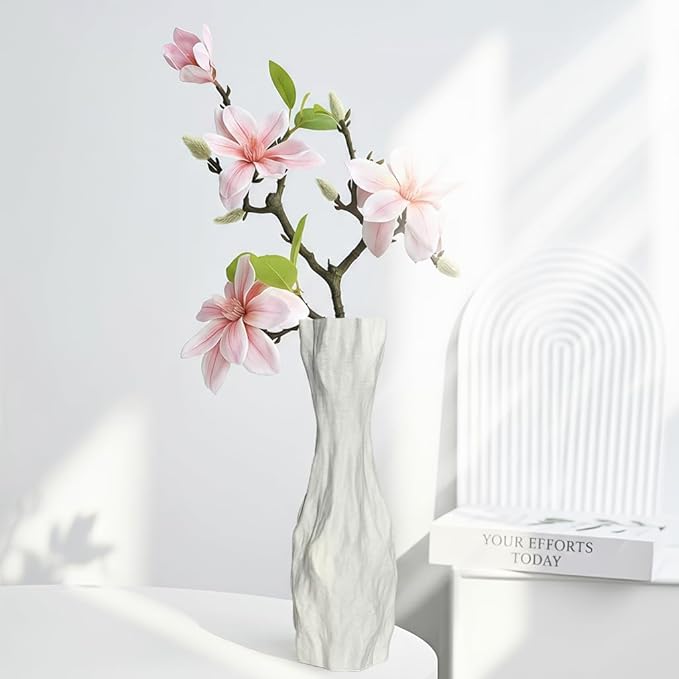 White Sculptural Ceramic Vase, Modern Irregular Shape Decorative Vase for Home Decor, Minimalist Artistic Tabletop Centerpiece for Living Room Bedroom Office