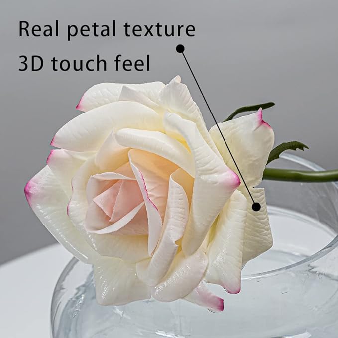 Artificial Roses Single Stem 10pcs Fake Silk Flower Arrangement Bouquet Real Touch for Home Party Wedding Decoration(Deep Pink)