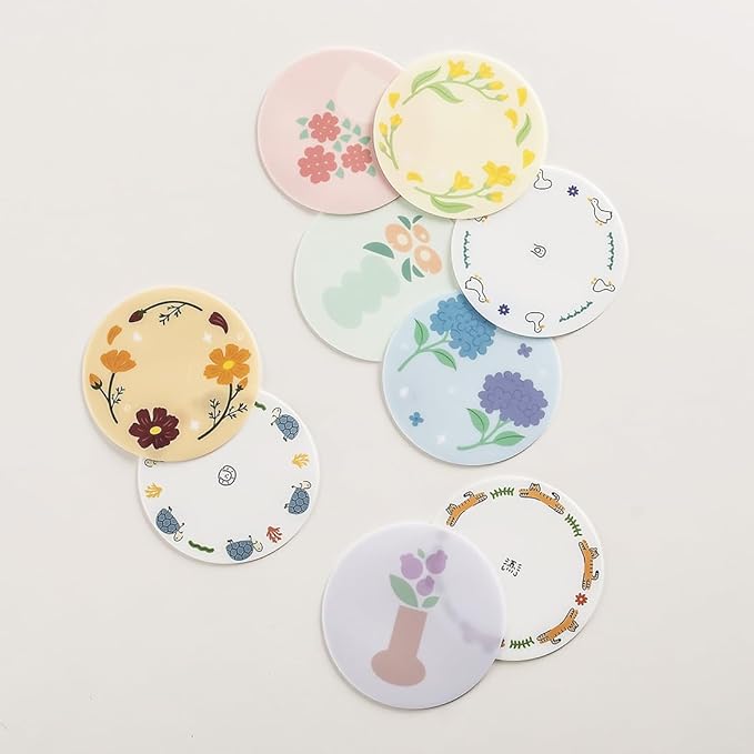 FLT Silicone Colorful Coaster Set of 3, Non-Slip Drink Mat, Cute and Unique Printed Design (Made in Korea) (White - Animal)