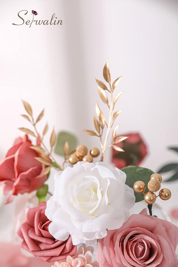 Serwalin 2PCS Artificial Pink Silk Dahlia Flowers - Fake Wedding Bouquets & Centerpieces - Baby Shower & Home Decor