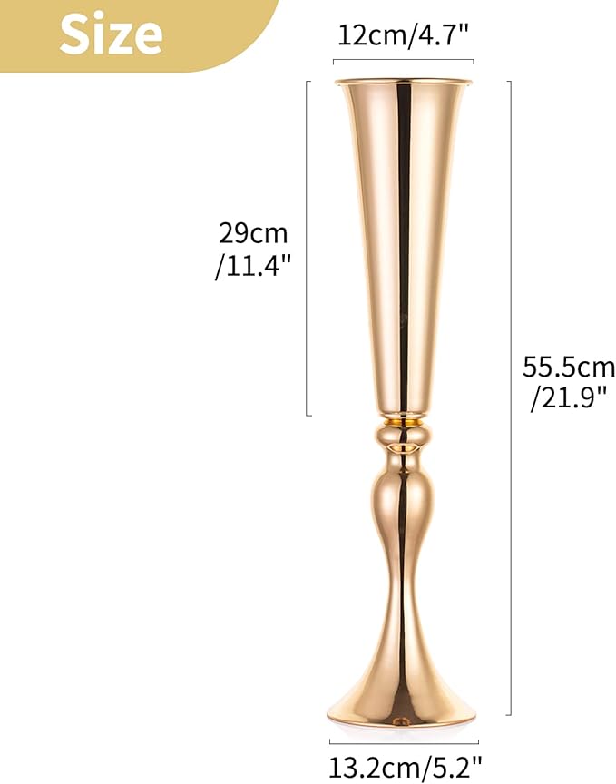 NUPTIO Gold Tall Centerpiece Table: 21.9" Trumpet Vases for Wedding Metal Flower Stand for Party Decorations Set of 6