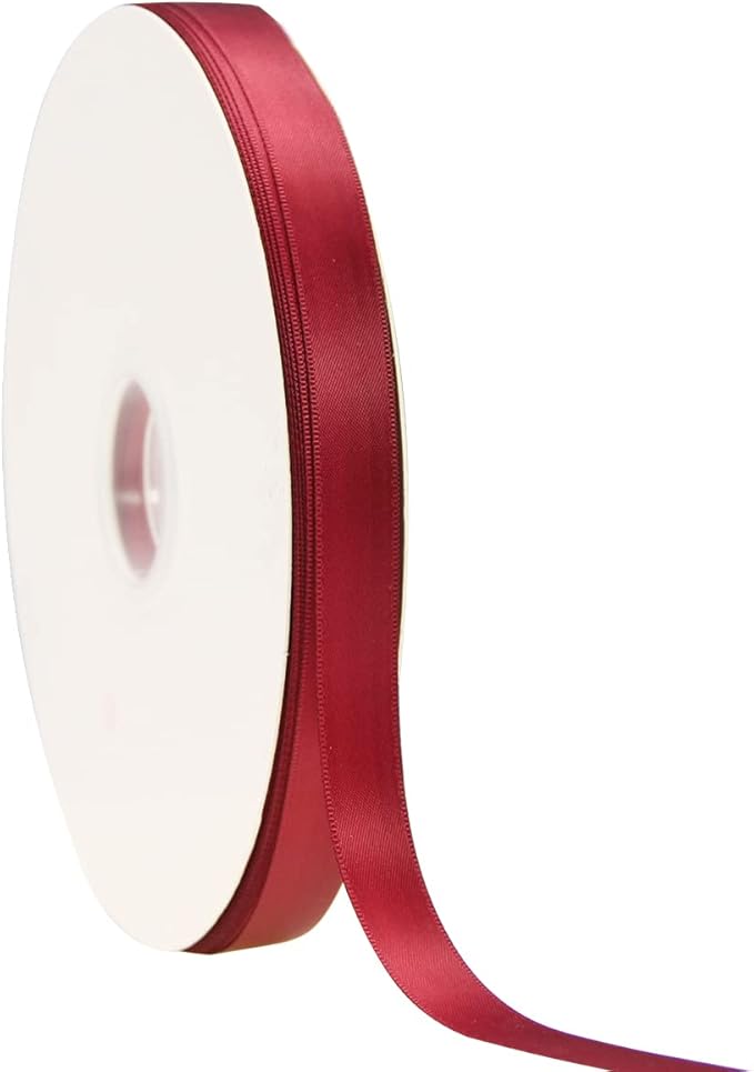 Maroon Double Faced Satin Ribbon 7/8 Inch - 100 Yards Continuous Soft Gift Wrapping Package Ribbon for Invitations, Flower Bouquets, Weddings, Bows, Hair, DIY Crafts, Party & Christmas Deco