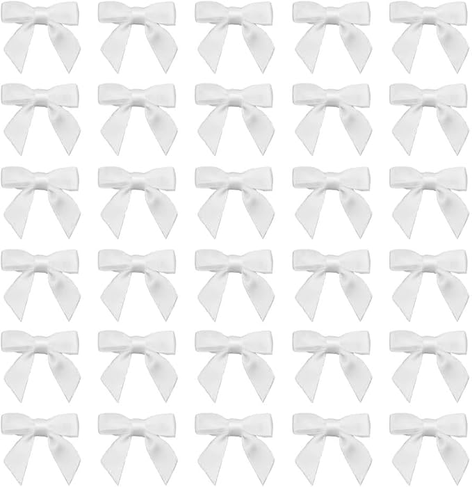 7Rainbows 50pcs Boutique 1.5" White Satin Ribbon Mini Bows for Craft Sewing Scrapbooking Wedding and Gift Wrapping