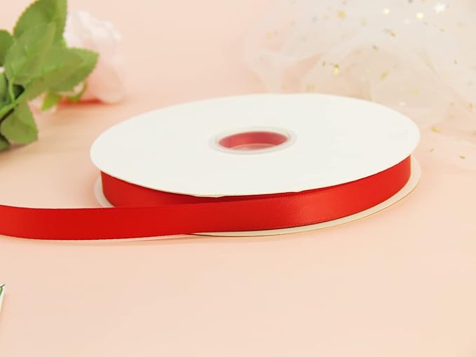 100Yards Red Double Faced Satin Ribbon-5/8inch- Boutique Gift Wrapping Package Ribbon, DIY Crafts Bow Hair Headband Accessories Assorted Ribbon#235 (15mm)