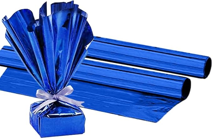 PMU (2 Gift Wrap Mylar Roll Metallic Royal Blue 2-sided, 24 Inches X 8.3 Ft Roll 1.4 Mil Highly Reflective Mylar Film, Great for Gifts, Birthdays, Christmas, Baskets, Arts & Crafts