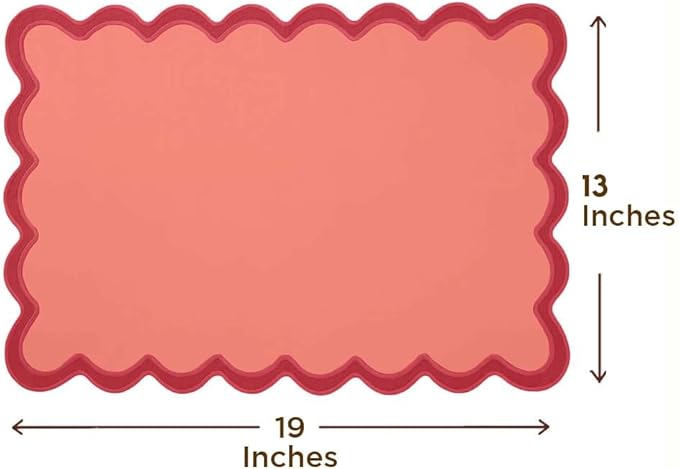 Folkulture Christmas Placemats Set of 4, 13 x 19 Inches 100% Cotton Boho Place Mats or Heat Resistant Table Mats for Dining Table Decor, Scalloped Kitchen Mats or Farmhouse Table Place Mats (Red)