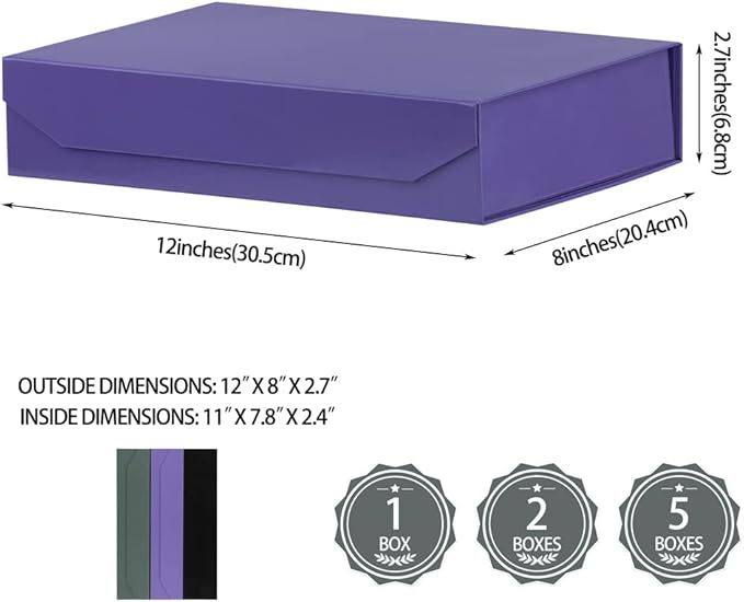 1 Pack Purple Gift Box with Lids Small 12 x 8 x 2.7 Inches Clothes Gift Boxes for Presents Shirt Gift Boxes with Ribbon Magnetic Gift Box Bulk Cute Box for Packaging (Glossy Surface)