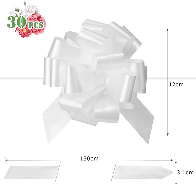 GWHOLE 30 Pcs 5'' White Pull Bows for Gift Wrap Gift Bow Wedding Birthday Party Decor