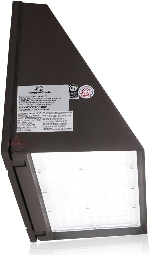 RuggedGrade 80W - Tucana III TunableTech Series - 11,200 Lumens - LED Wall Pack Light with Photocell - Color Selectable 3000K/4000K/5000K - Outdoor LED Light - DLC 5.1 Premium