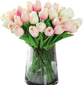 20pcs White Faux Tulips Flowers Fake Flowers Bouquets 13.5" Mother's Day Easter Valentine’S Day Gifts in Home Kitchen Wedding Dining Table Decorations Aesthetic No Odor