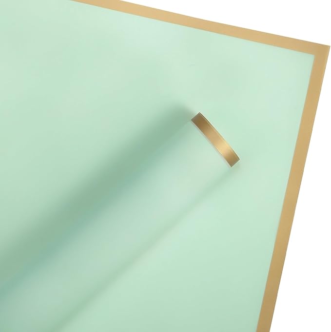 WRAPAHOLIC 20 Sheets Flower Wrapping Paper - 22.4 x 22.4 inch Gold Trim Light Green Water-Resistant Floral Bouquet Wrapping Paper, Florist Supplies Packaging Paper for Wedding Birthday Gift DIY