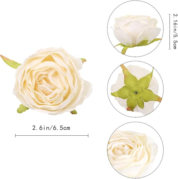 IPOPU White Roses Artificial Flowers Heads Bulk, 25pcs Vintage Dried Flowers Artificial Rose Heads Silk Fake Rose for Wedding Centerpieces for Dining Table Decor Wall Flowers Decorations (Off White)