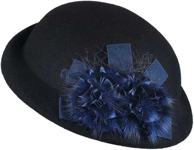 ORIDOOR Women Vintage 100% Wool Felt Flowers Bucket Cloche Bowler Hat Church Wedding Beret Hat