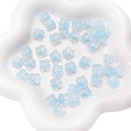 100PCS Glass Flower Beads for Jewelry Making 4 Petal Flower Bead Caps Gradient Cute Floral Beads Aesthetic Charms for Necklace Bracelets Earrings DIY Craft Home Decoration-Blue