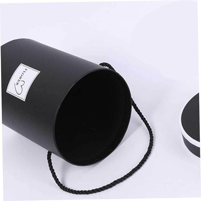 AZIDWERYQ Round Flower Paper Boxes Hat Box Flower Packaging Paper Bag with Lid Candy Party Wedding Supply for Gifts Black