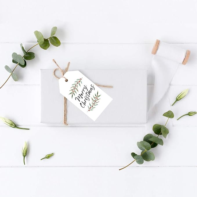 Andaz Press Christmas Holiday Season Classic Gift Tags, Merry Christmas to from Classic Favor Tags, Watercolor Holly Leaves Design, for Holiday Events, Parties, and Favors, 60-Pack