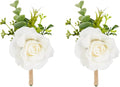 Meldel Ivory White Rose Boutonnieres for Men Wedding, Set of 2, Artificial Corsage for Prom, Groom and Groomsmen Boutonniere for Ceremony, Formal Dinner Party, Fall Rustic Wedding, Homecoming
