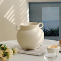 Round-Shape with Ear Wide Mouth Vase, Honey Pot-Shaped Decorative Plant Pot, No Drainage Hole (Crème)