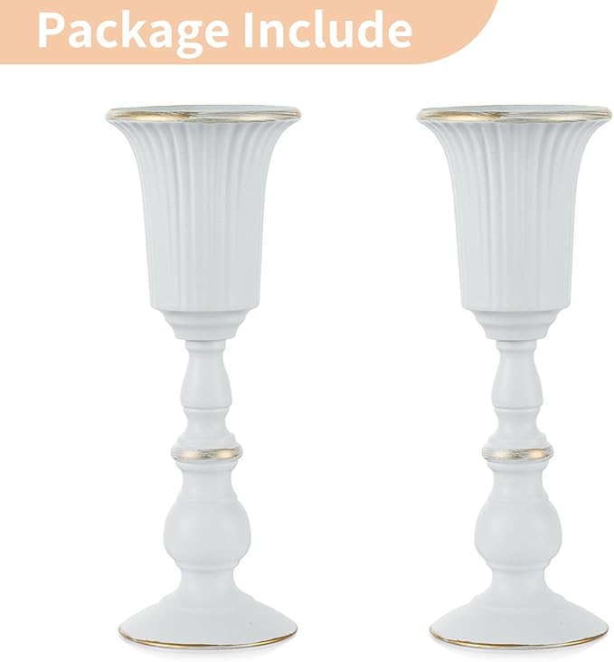 Nuptio 2 Pcs Metal Flower Vase White Table Decorative Centerpiece, Elegant Wedding Centerpieces Vase for Party Anniversary Ceremony Decoration, 31.9cm Tall Artificial Flower Arrangements