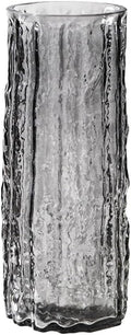 Clear Glass Vase Cylinder 7" Ribbed Thickened Flower Vase Crystal Vase for Modern Centerpieces Home Decor Living Room Bedroom Dining Table Office Wedding Decoration Gift (Grey)
