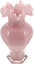 Handblown Glass Flower Vase Pink Pearl Wave Mouth Decorative Floral Arrangement Holder for Home Table Office Wedding Centerpiece Modern Artistic Accent
