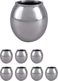 Serene Spaces Living Alerra Stainless Steel Vase, Round Modern Silver Flower Vase, Minimalist Metal Accent for Home, Office, Wedding, or Event Centerpiece, 4.5" Diameter & 4.5" Tall, Pack of 8